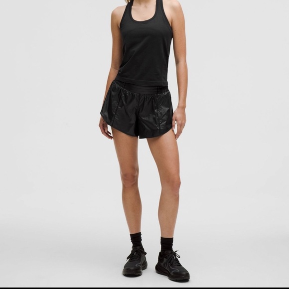 NWT Lululemon Hotty High rise lined 4” Athletic Shorts Matte sheen black size 6 - Picture 2 of 6